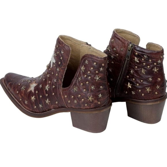 Myra Bag Brown and White Ankle Booties with Intricate Cutouts - Picture 2 of 4